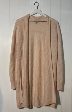 Cortland Park Womens M 100% Cashmere Cardigan Blush Pink Long Open Front